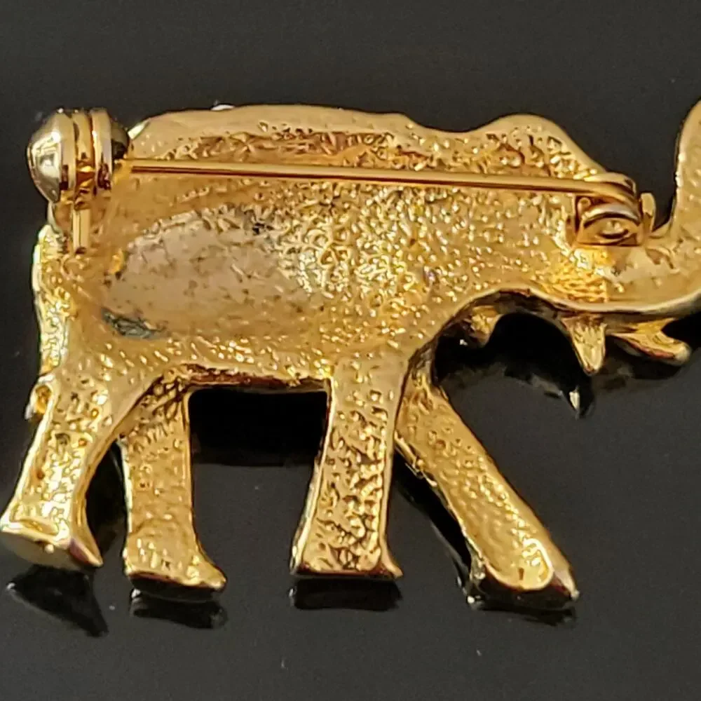 Exquisite Elephant‎ Black and Gold Enamel with Rhinestones on Top and Eye